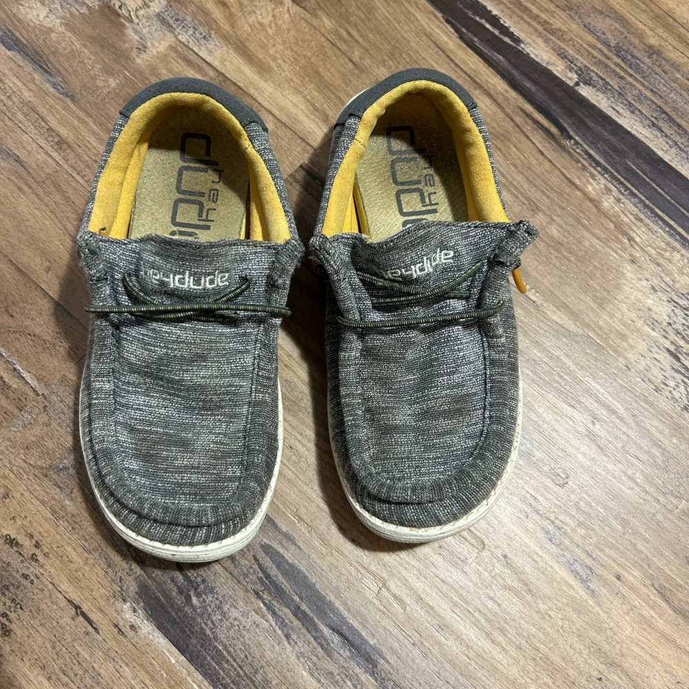 Hey Dude Kids Slip-On Sneakers in Grey with Yellow Lining